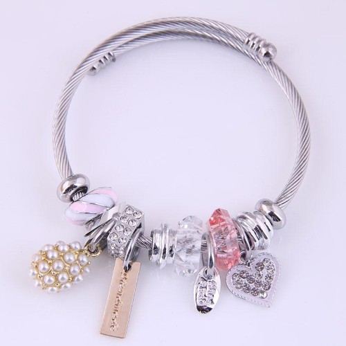 occidental style fashion  Metal all-Purpose pellet Pearl  love pendant accessories temperament bangle