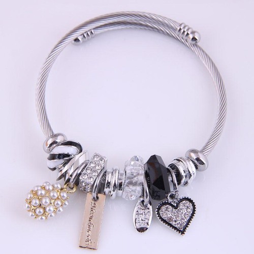 occidental style fashion  Metal all-Purpose pellet Pearl  love pendant accessories temperament bangle