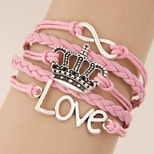 occidental style retro   crown love Alloy fitting handmade multilayer weave bracelet