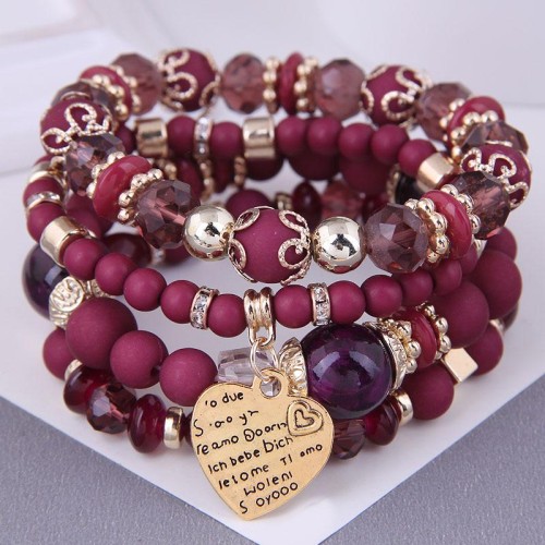 occidental style trend  Bohemia noble wind mash up Metal Peach heart temperament multilayer bracelet