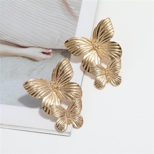 occidental style creative Alloy Double butterfly earrings retro big samll butterfly ear stud gold exaggerating E
