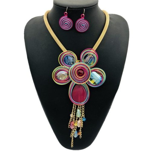 occidental style tassel necklace glass aluminum handmade sweater chain set
