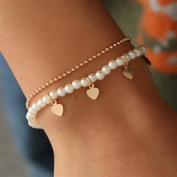 Pearl Double surface surface Peach heart pendant woman bracelet  occidental st..