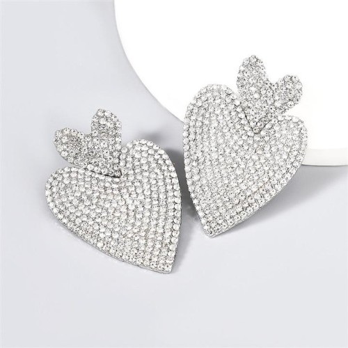 Alloy diamond Rhinestone Double layer love fully-jewelled earrings women super Earringearrings
