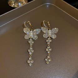 silver occidental style diamond butterfly super earrings fashion long style ta..