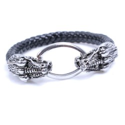 exotic ethnic style personality retro titanium steel bangle head animal Double..