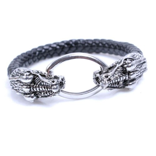 exotic ethnic style personality retro titanium steel bangle head animal Double head bracelet lovers serpentine le