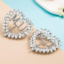 occidental style fashion trend geometry heart-shaped embed Rhinestone earrings..