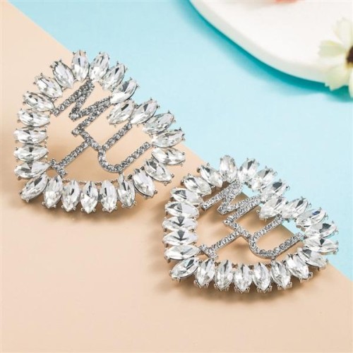 occidental style fashion trend geometry heart-shaped embed Rhinestone earrings woman exaggerating Word Earring