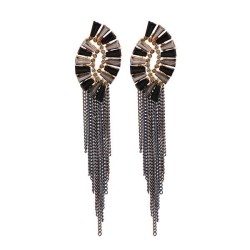 UR occidental style long style retro black tassel ear stud woman personality b..