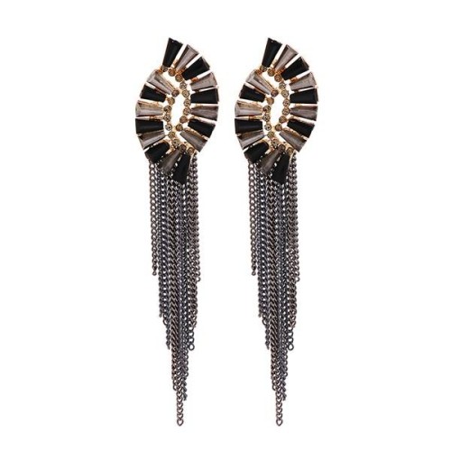 UR occidental style long style retro black tassel ear stud woman personality brief Bohemian style earrings