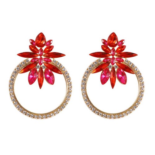 palace temperament diamond big circle earrings  elegant lady ornament Rhinestone flowers earring