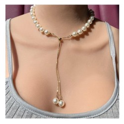 Korea wind Pearl chain Pull-out samll beads pendant necklace woman  occidental..