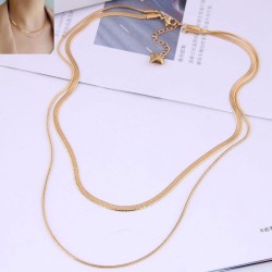 Korean style fashion concise all-Purpose snake chain Double layer titanium ste..