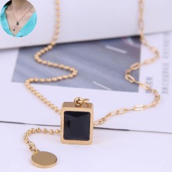 Korean style fashion concise gem square titanium steel temperament short style..