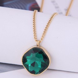 Korean style fashion concise square color gem titanium steel temperament neckl..