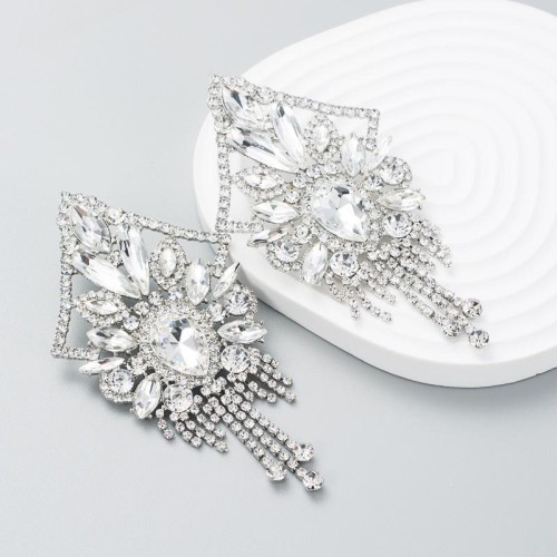 occidental style fashion high super Alloy colorful diamond long style tassel earrings woman luxurious exaggerat