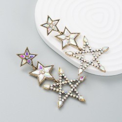 occidental style fashion exaggerating Alloy color Rhinestone earrings Five-poi..