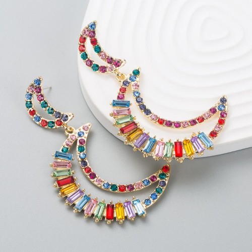 occidental style fashion brilliant Moon Alloy diamond exaggerating earrings woman temperament long style person