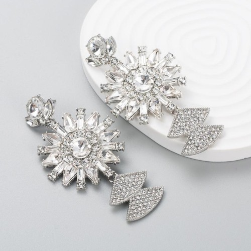 occidental style fashion exaggerating personality color embed Rhinestone pendant earrings Street Snap all-Purpo