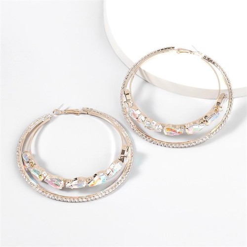 fashion Alloy diamond Rhinestone Double layer Round earrings women occidental style exaggerating arringearrings