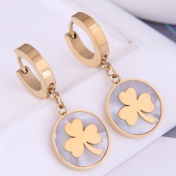 Korean style fashion concise three clover Round temperament titanium steel ear..
