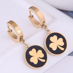 Korean style fashion concise three clover Round temperament titanium steel ear..