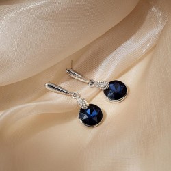 silver Korean style bright crystal zircon ear stud earrings Colorful blue drop..