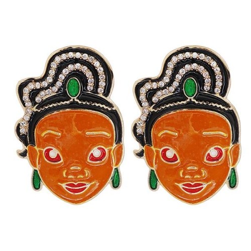 UR occidental style creative fashion cartoon woman diamond earrings Alloy enamel ear stud woman