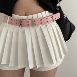  belt woman punk Double row buckle belt all-Purpose black thin Cowboy belt