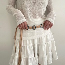 retro ethnic style mosaic chain tribe wind tassel belt belt Bohemia black colo..