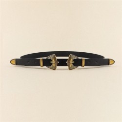 Double buckle head retro belt lady Tightness belt personality carving three pu..