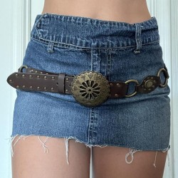 retro Cowboy wind personality hollow splice belt Metal ornament buckle belt