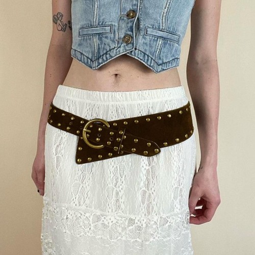 occidental style wind personality punk Rivet Irregular belt Metal buckle circle belt women dress accessories