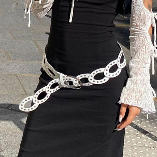 retro Round hollow belt trend wind Rivet buckle splice belt new