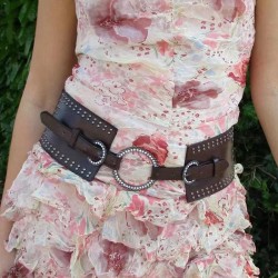 samll wind Double buckle Rivet width belt women accessoriesPU leather Girdle