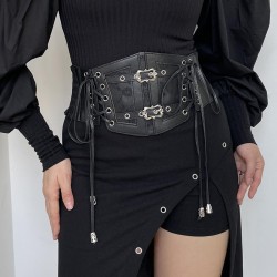 occidental style fashion lace splice beltPU slim elasticity Girdle samll vest