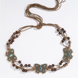 Bohemia wind butterfly diamond weave ethnic style handmade woman belt leisure ..