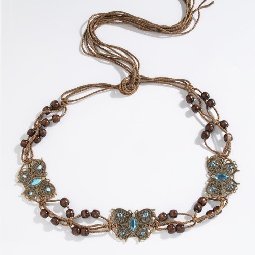Bohemia wind butterfly diamond weave ethnic style handmade woman belt leisure wind rope