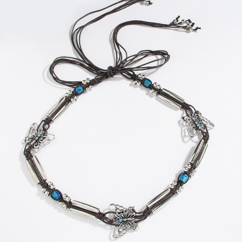 Bohemia wind butterfly silver weave ethnic style handmade woman belt leisure wind rope