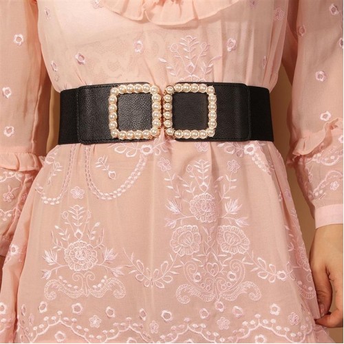 Pearl buckle Tightness width lady Girdle black sweet elegant woman belt