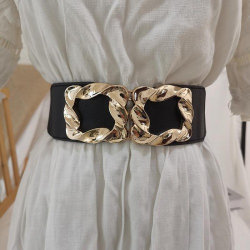 gold buckle belt woman width ornament Coat sweater belt elasticity brief all-Purpose Girdle accessories black