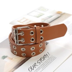 belt woman  Double row eyes trend leather Metal hollow women dress punk belt