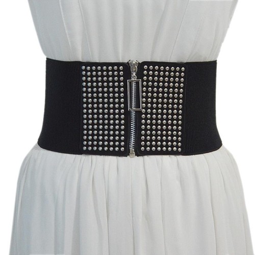  women belt leisure punk wind ornament Rivet velvet surface elasticity Tightness Girdle big