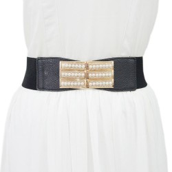 lady autumn Winter belt brief ornament Pearl diamond mosaic buckle Imitation l..