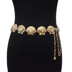 (Gold) lady belt leisure Shells ornament Metal chain chain big