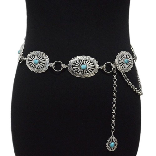  lady belt  leisure retro Oval pattern buckle ornament Metal chain chain