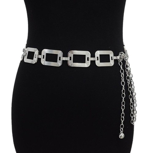 (60-85cm)( Silver) women belt leisure ornament buckle pattern Metal chain Girdle big