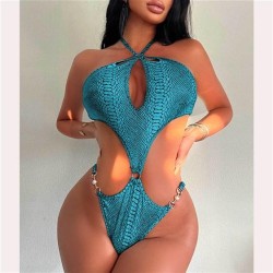 one-piece hollow sexy Pearl buckle occidental style lady Swimsuit bikini one-p..