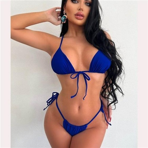 occidental style bikini Split  Swimsuit blue diamond chain Swimsuit three T-backbikini